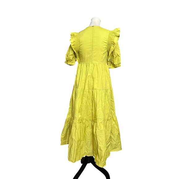 English Factory Puff Short Sleeve Midi Dress Square Neck Ruffle Smocked Detail S - Picture 9 of 12